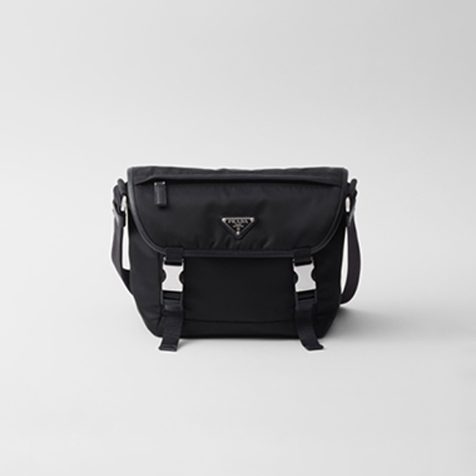 9a+quality prada re-nylon saffiano leather trim double buckle flap messenger crossbody bag